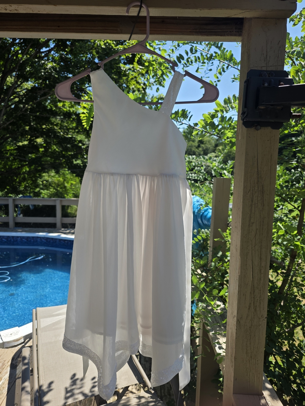 Grace Karin White Asymmetrical Strap Formal Girls Dress